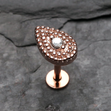 Detail View 1 of Rose Gold Aria Sparkle Teardrop Steel Labret-Clear Gem